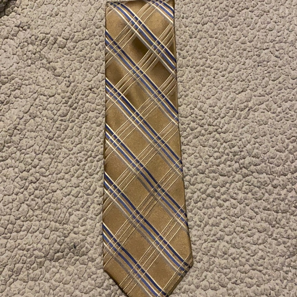 Michael Kors tan tie with blue and white design